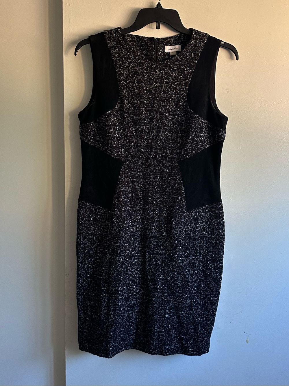 Calvin Klein Black & Charcoal Tweed Sheath Dress